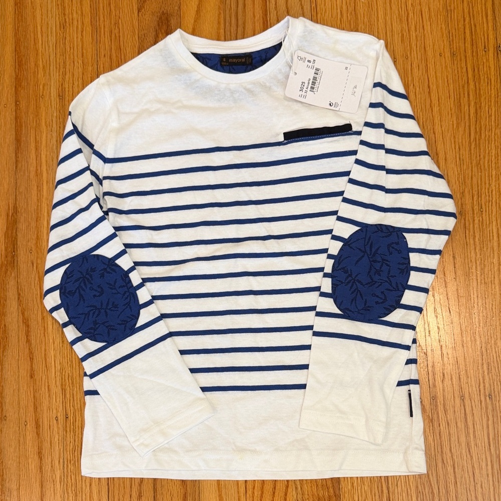 NWT Mayoral Blue and White Striped Long Sleeve Tee from Spain
